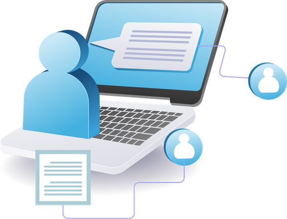 Comunicação de chat online com computador  Ilustração