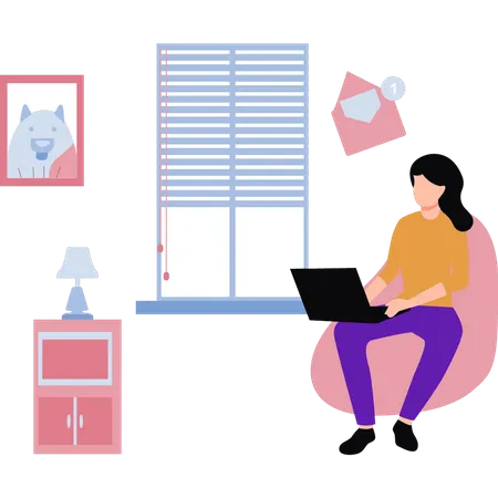 Comunicación femenina por correo en la computadora portátil  Ilustración