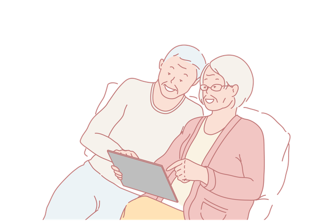 Comunicación pareja de ancianos  Ilustración