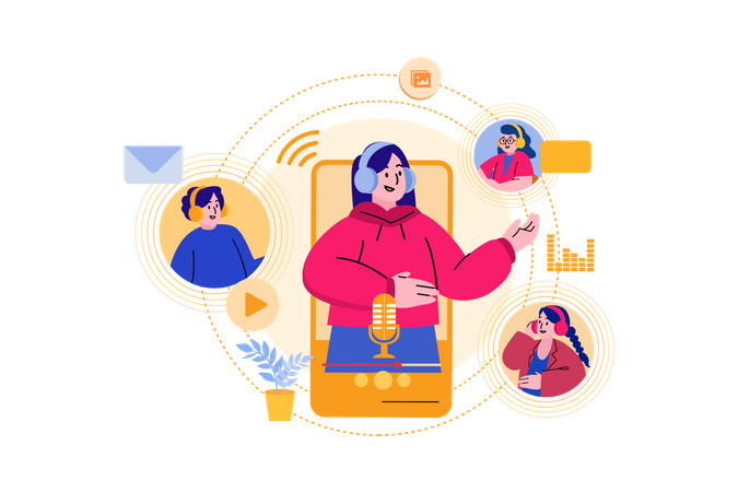 Comunidade de podcast ouvindo podcast juntos Illustration