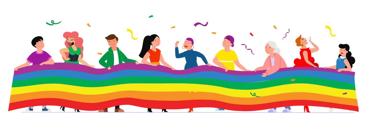 Comunidade LGBTQ com bandeira do orgulho  Ilustração