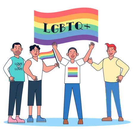Comunidade LGBTQ com bandeira do orgulho  Ilustração