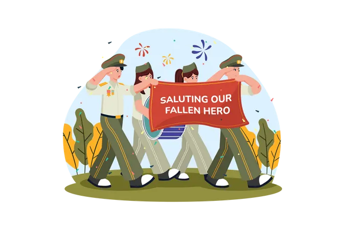 As Comunidades Realizam Desfiles E Eventos Para Lembrar E Prestar Homenagem Aos Soldados Mortos Ilustração