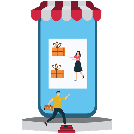 Conceito de compras online e vitrine móvel  Ilustração