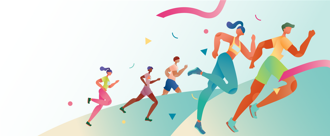 Conceito de maratona e competição de corrida  Ilustração