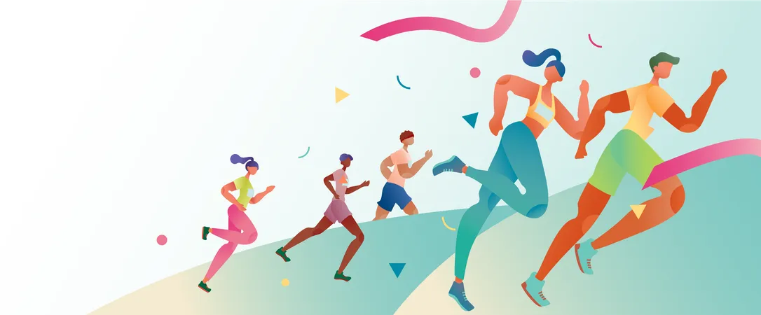 Conceito de maratona e competição de corrida  Ilustração