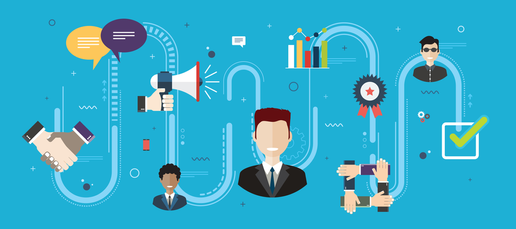 Conceito de relacionamento com o cliente com ícones  Ilustração