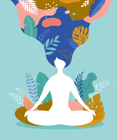Mindfulness Meditacao E Fundo De Ioga Em Cores Pastel Vintage Com Mulheres Sentadas Com Pernas Cruzadas E Meditando Ilustracao Vetorial Ilustração
