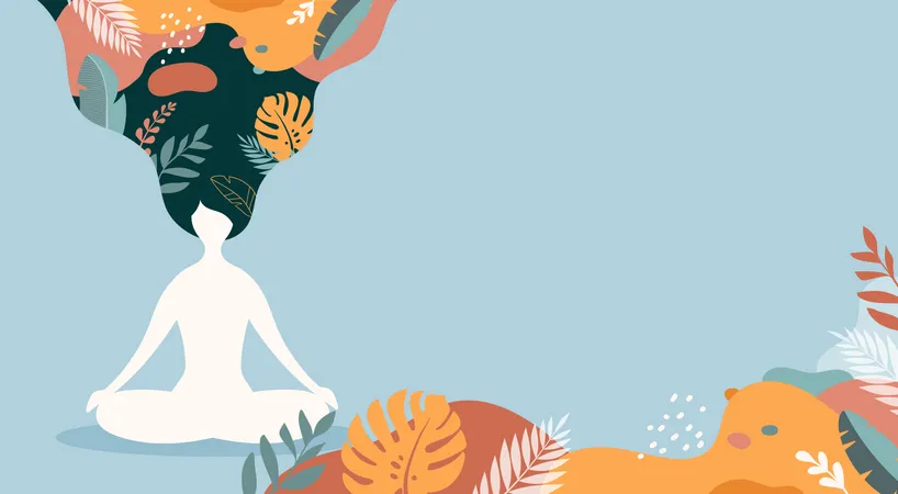 Mindfulness Meditacao E Fundo De Ioga Em Cores Pastel Vintage Com Mulheres Sentadas Com Pernas Cruzadas E Meditando Ilustracao Vetorial Ilustração