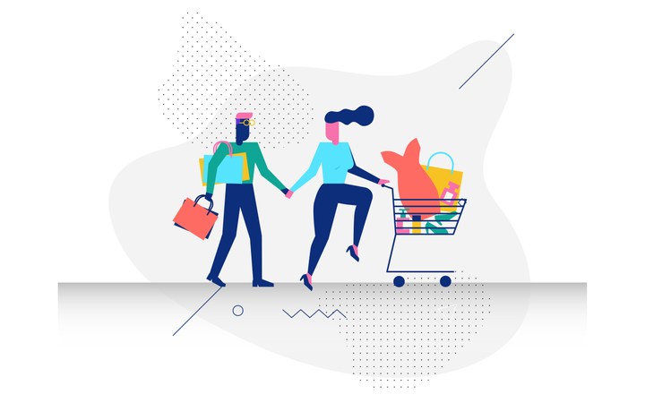 Concept de shopping en ligne par des personnages woohoo  Illustration