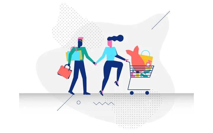 Concept de shopping en ligne par des personnages woohoo  Illustration