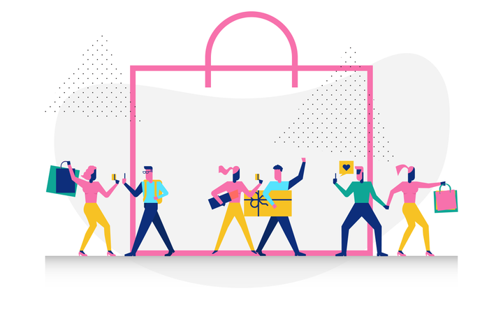 Concept de shopping en ligne par des personnages woohoo  Illustration