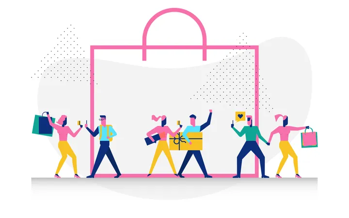 Concept de shopping en ligne par des personnages woohoo  Illustration