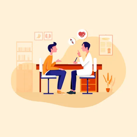 Concept de consultation médicale d'un patient avec un médecin en clinique  Illustration