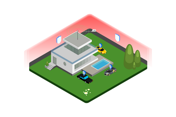 Concept de caméra de sécurité de maison intelligente et de suivi GPS de voiture  Illustration