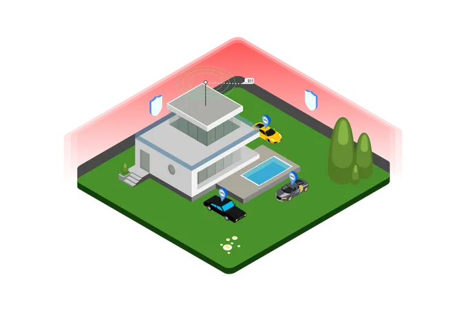 Concept de caméra de sécurité de maison intelligente et de suivi GPS de voiture  Illustration