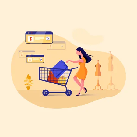 Concept de fille accro au shopping  Illustration