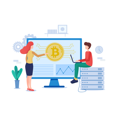 Concept of bitcoin business analysis  Illustration