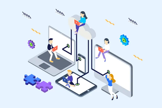 Concept of Cloud computing connected devices network  Illustration