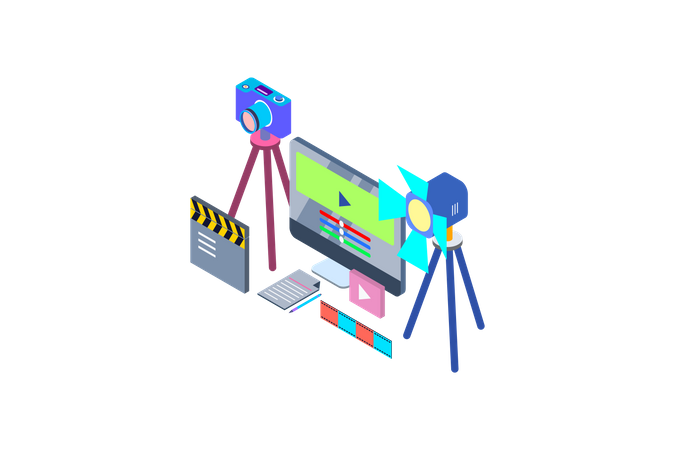 Concept of different video making equipment for Film production  Illustration