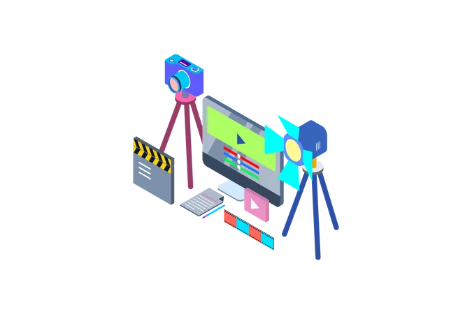 Concept of different video making equipment for Film production  Illustration