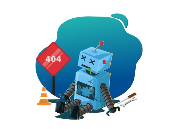 Concept of error 404 and robot not working  Illustration