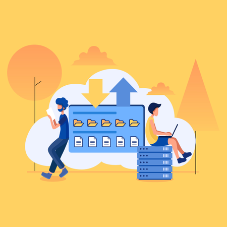 Concept of files and folders are transferring via cloud server  Illustration