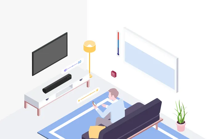 Concept of Man sitting on sofa and using smartphone  Illustration