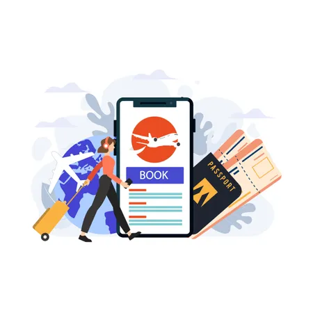 Concept of online air ticket booking for traveling Illustration