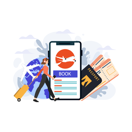 Concept of online air ticket booking for traveling  Illustration