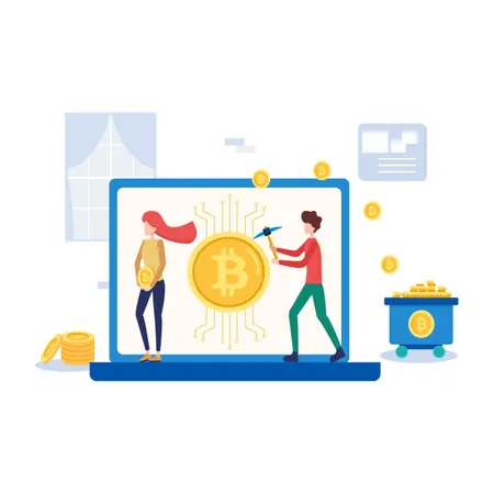 Concept of online mining of bitcoin Illustration