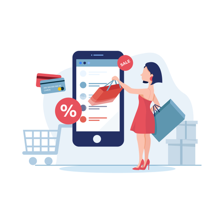 Concept of online shopping and card payment discount Illustration