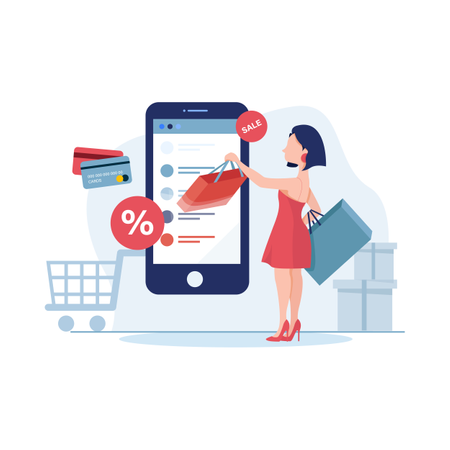 Concept of online shopping and card payment discount  Illustration