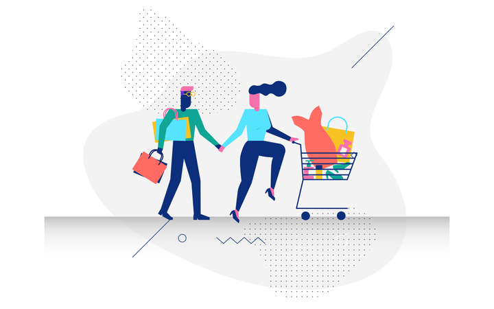 Concept of online shopping by woohoo characters  Illustration