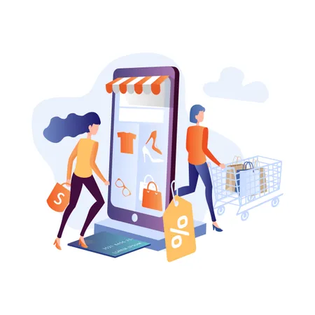 Concept of online shopping with smart gadgets  Illustration