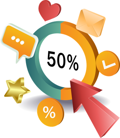 Concept of percentage management pie chart  Illustration