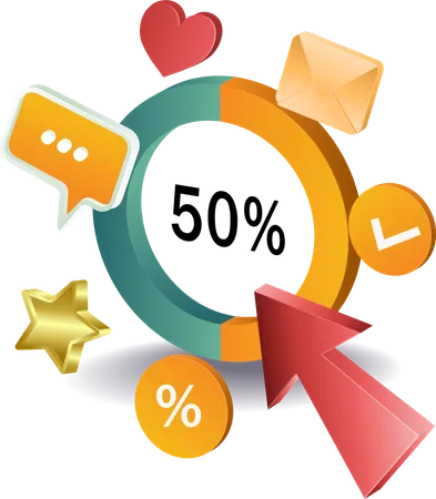 Concept of percentage management pie chart  Illustration