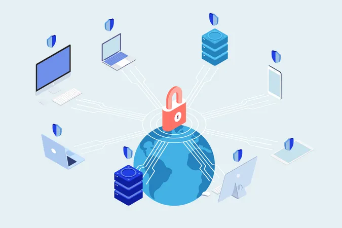 Concept of Safe and high speed Internet Connection in Business  Illustration