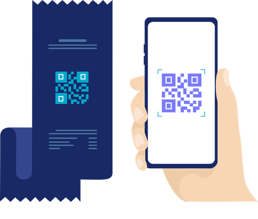 Concept of scan QR code and payment of bill and invoice via smartphone Illustration