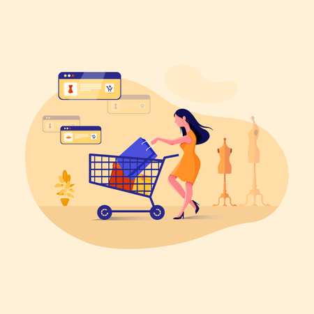 Concept of shopping addicted girl  Illustration