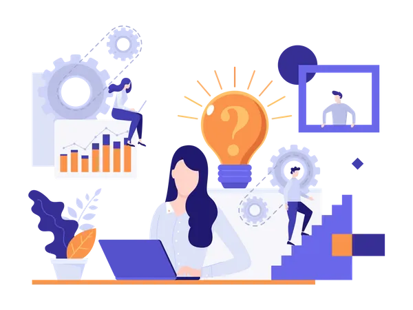 Concept of stages of creative process, creativity, idea generation  Illustration
