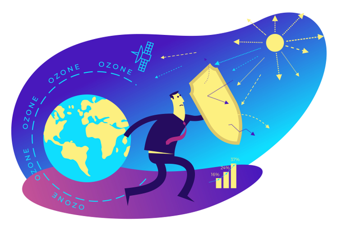 Concept of the ozone layer in which it is helping to protection of earth from heavy light of sun  Illustration