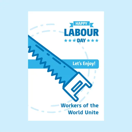 Conception de bonne fête du travail avec vecteur de thème blanc et bleu avec logo de l'outil de travail  Illustration