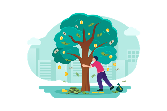 Concepto de árbol de dinero en los negocios  Ilustración