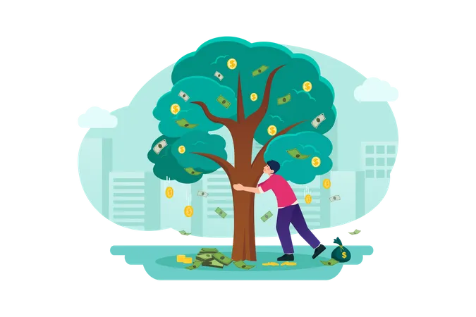 Concepto de árbol de dinero en los negocios  Ilustración