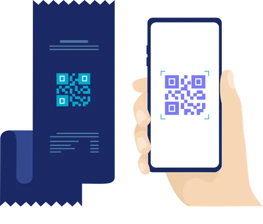 Concepto de escaneo de código QR y pago de facturas a través de teléfonos inteligentes  Ilustración