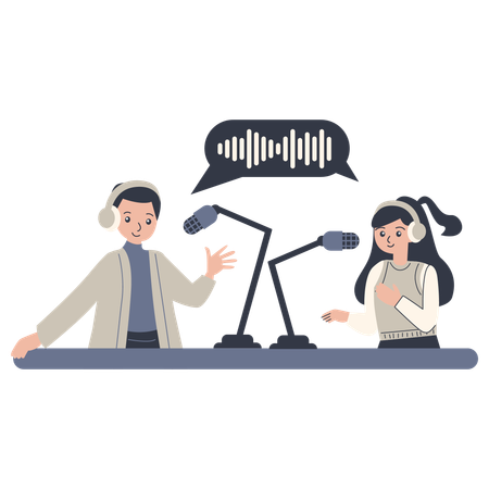 Concepto de grabación de un podcast  Ilustración