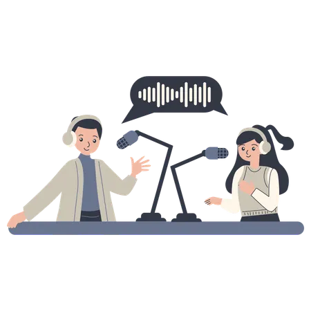 Concepto de grabación de un podcast  Ilustración
