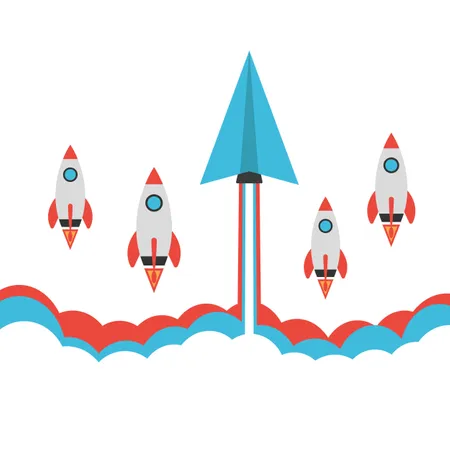 Carrera de cohetes en el cielo, concepto de negocio  Ilustración