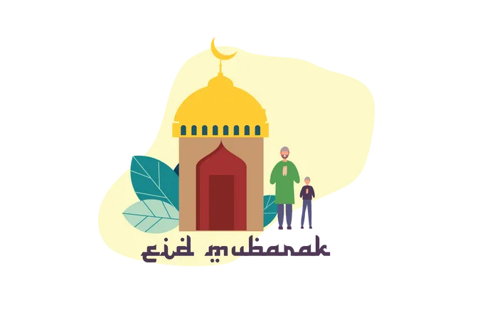 Feliz concepto de ramadán con carácter de gente pequeña para plantilla de página de inicio web, banner, volante y presentación  Ilustración